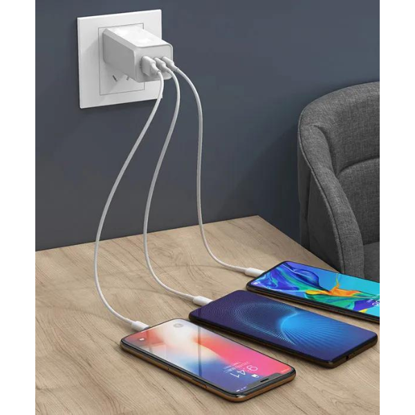 Carregador Rápido Gan 65W Quick Charger 3 Portas.