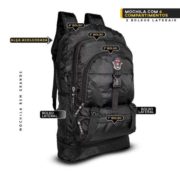 Mochila Para Viagem 50L Acampamento Trilha Semi Impermeável.