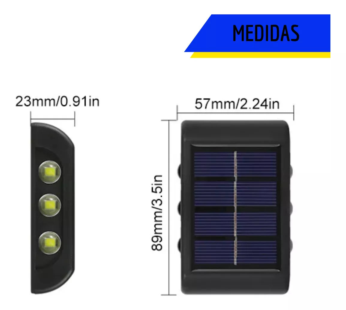 Arandela Externa Solar; 6 leds jardim escadas muros prova d'água