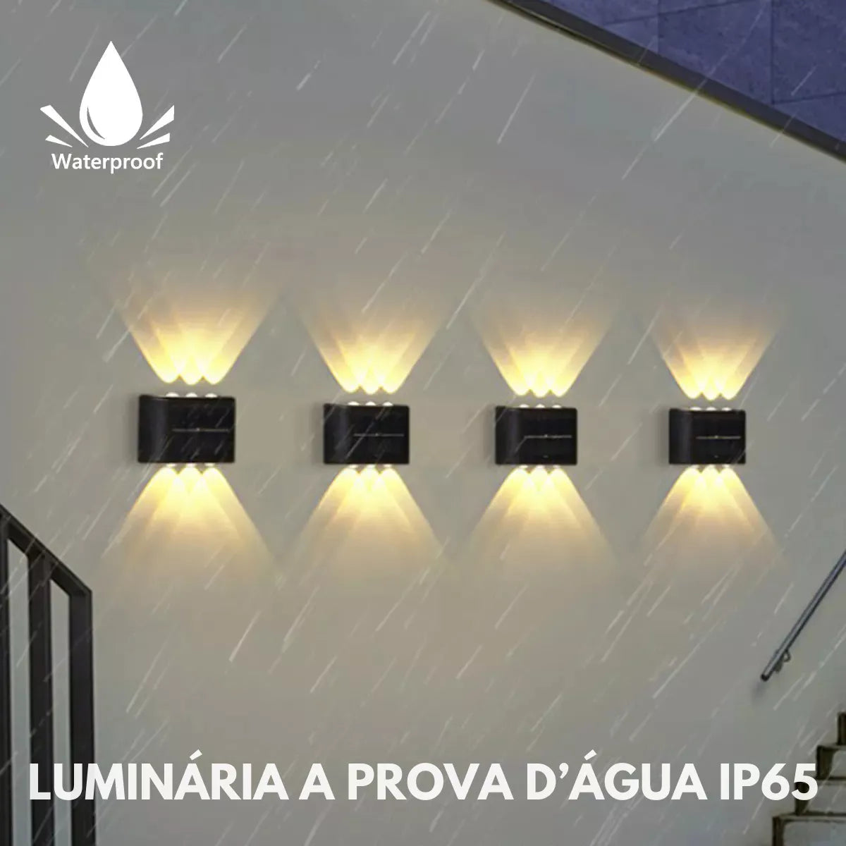 Arandela Externa Solar; 6 leds jardim escadas muros prova d'água