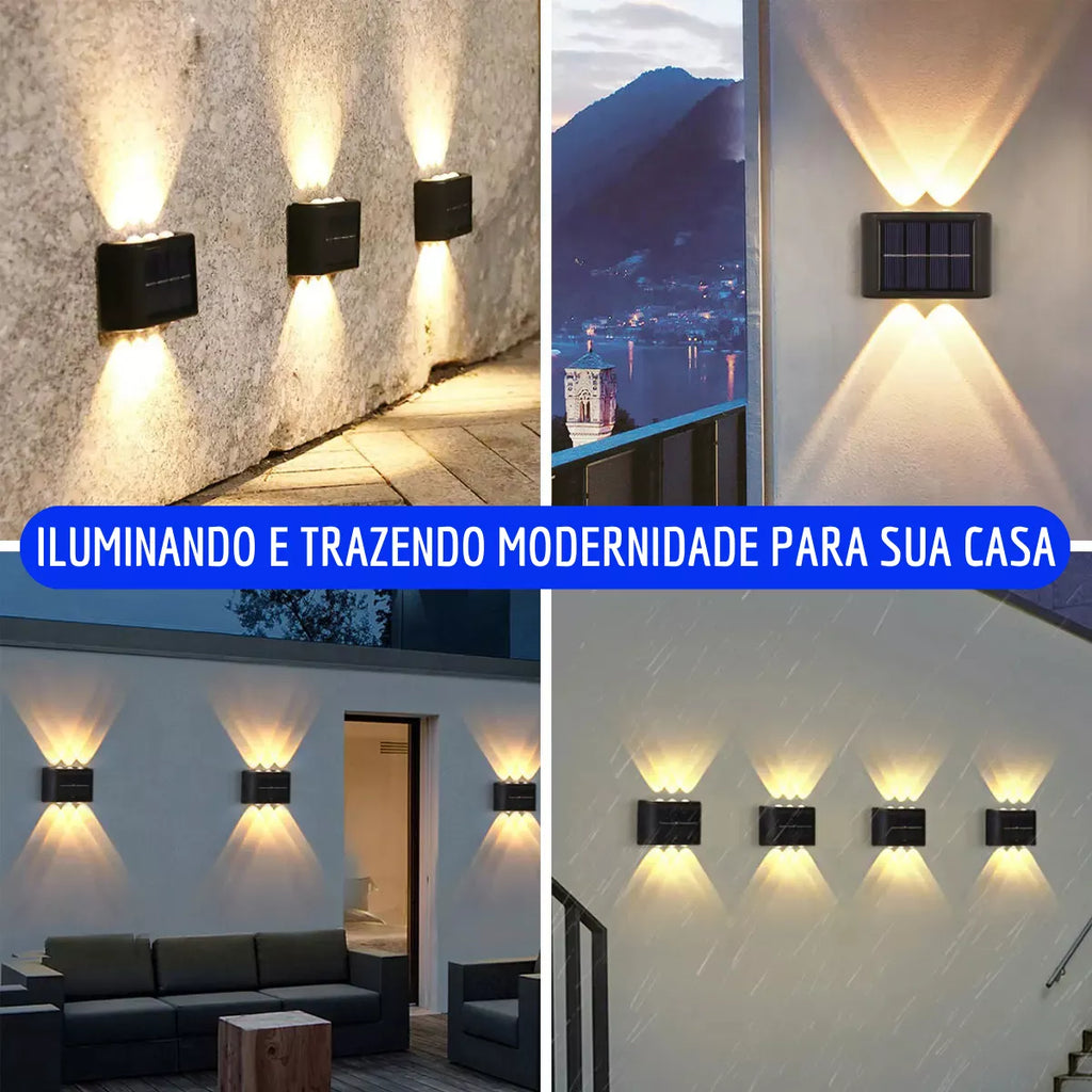 Arandela Externa Solar; 6 leds jardim escadas muros prova d'água