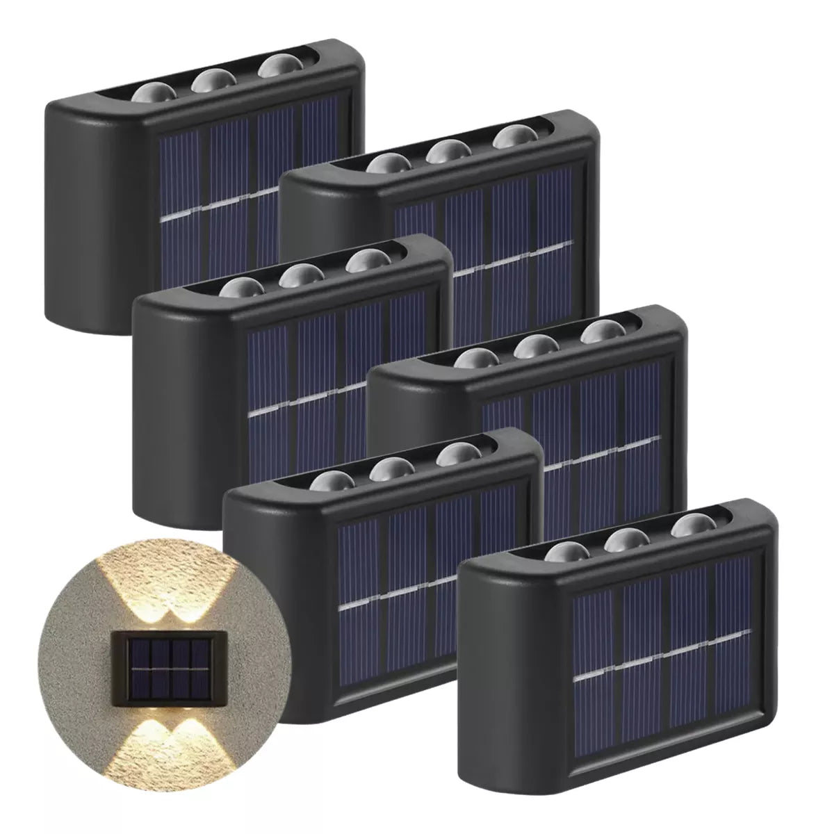 Arandela Externa Solar; 6 leds jardim escadas muros prova d'água
