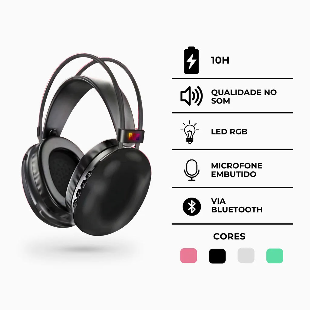 Fone De Ouvido Sem Fio Bluetooth V5.3 Com LED.