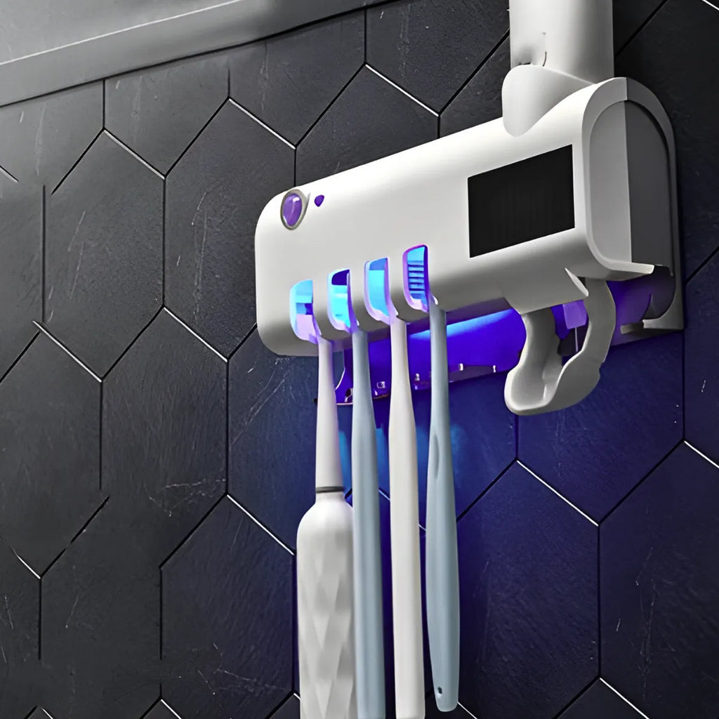 Suporte Com Esterilizador UV Porta Escova e Pasta de dente.
