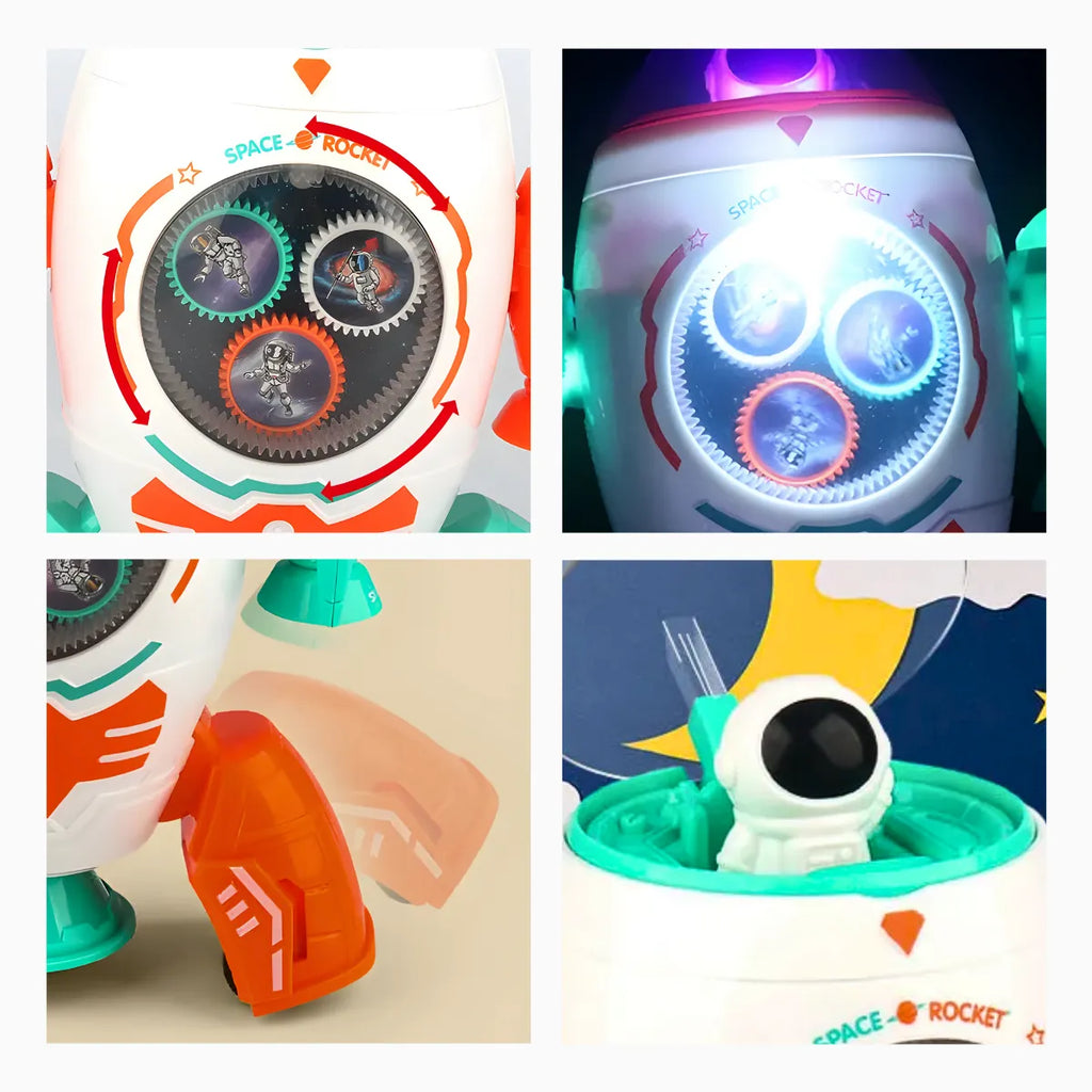 Foguete Espacial; Giratório 360° Com Mini Astronauta