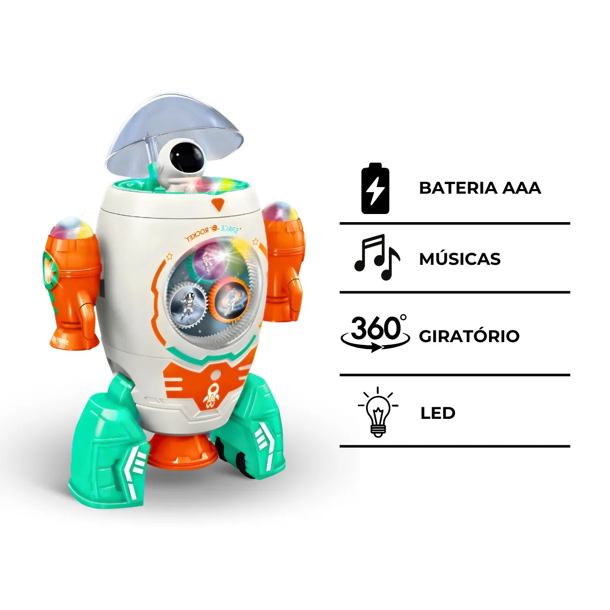 Foguete Espacial; Giratório 360° Com Mini Astronauta