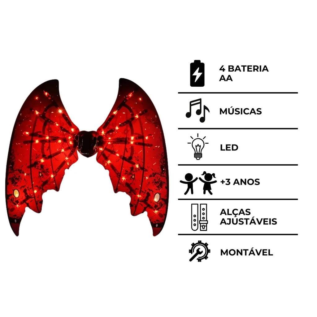 Fantasia de Asas para festas com Led e Música modelo Dragão.