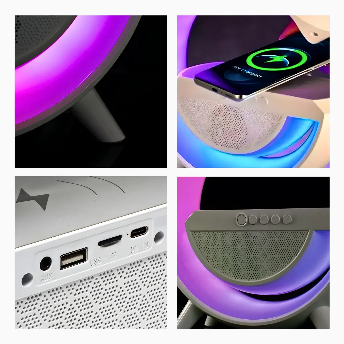 Caixa De Som; Luminária Inteligente  e Carregador Indução.