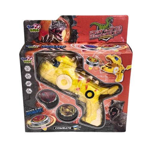 Beyblade + 2 Lançadores Dinossauro Amarelo.