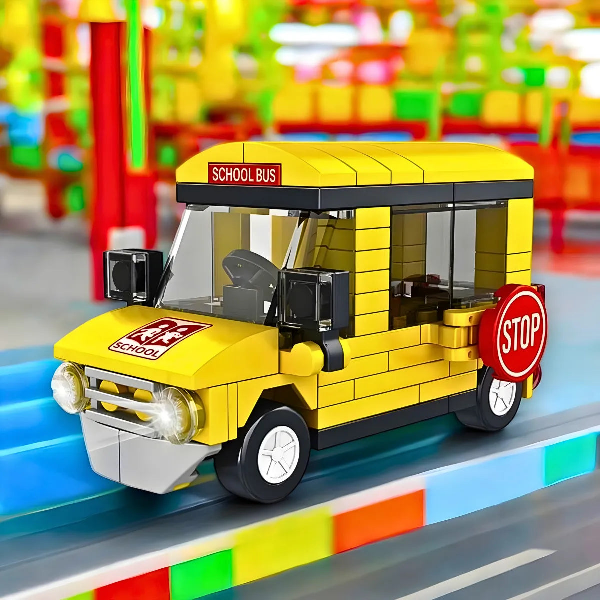 Brinquedo Blocos de Construção Carro Ônibus Escolar.