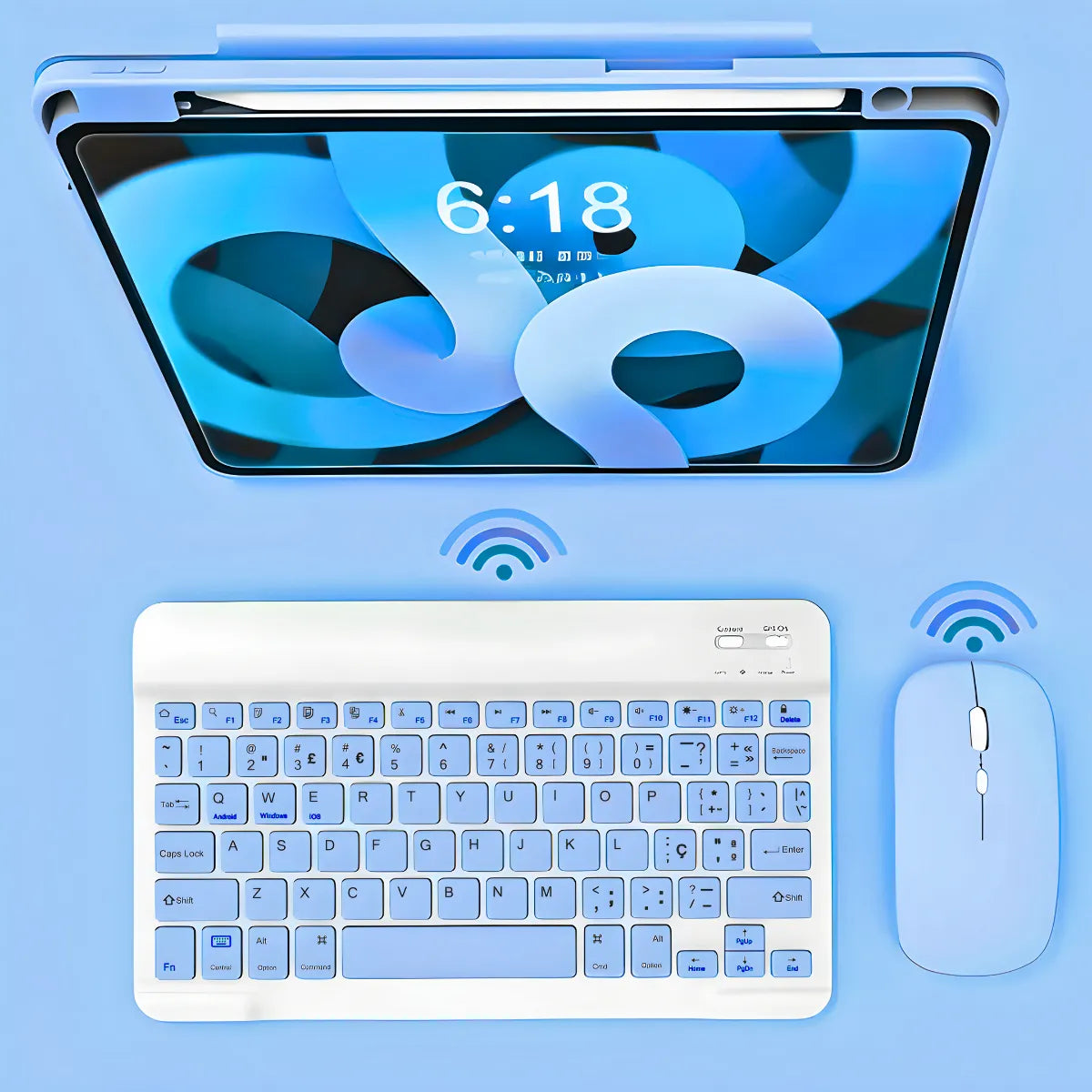 Teclado Sem Fio Bluetooth Recarregável Com Mouse - AZUL
