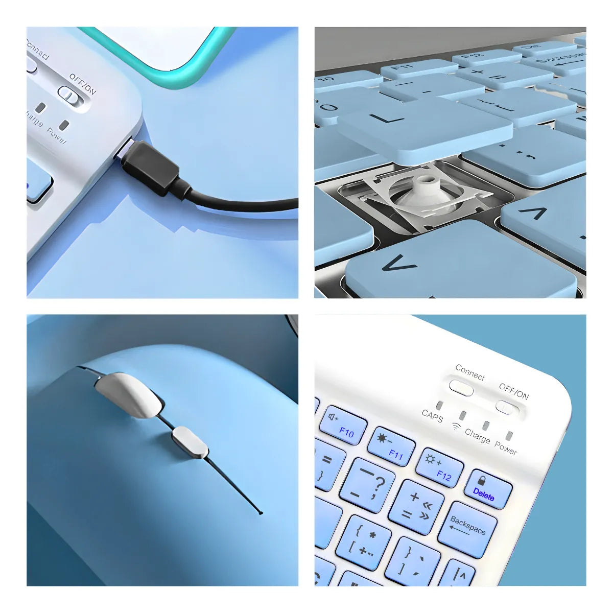 Teclado Sem Fio Bluetooth Recarregável Com Mouse - AZUL