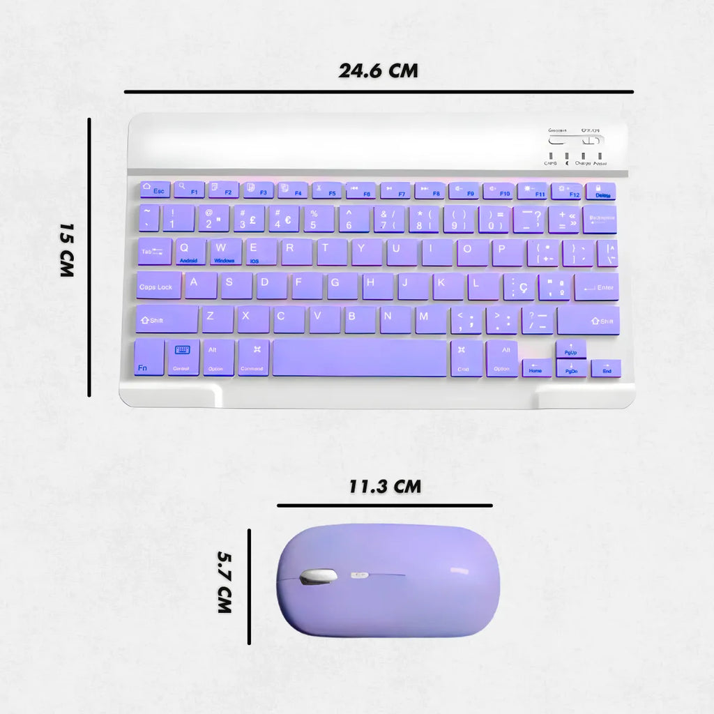 Teclado Sem Fio Bluetooth Recarregável Com Mouse - ROXO