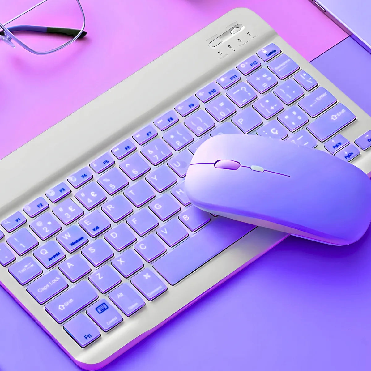 Teclado Sem Fio Bluetooth Recarregável Com Mouse - ROXO