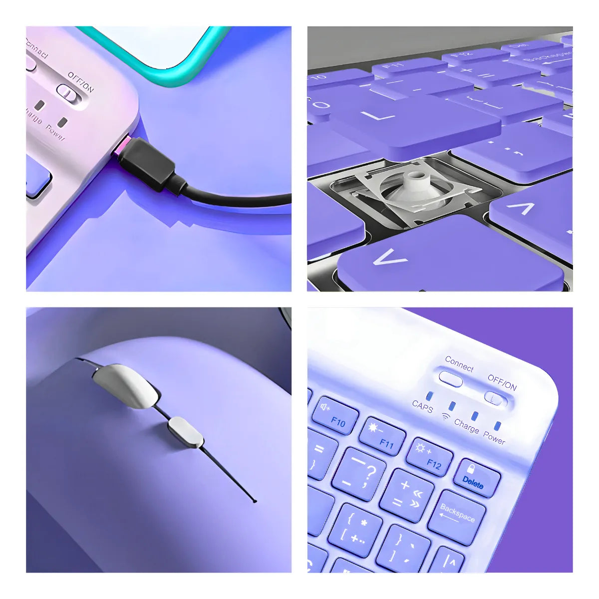 Teclado Sem Fio Bluetooth Recarregável Com Mouse - ROXO