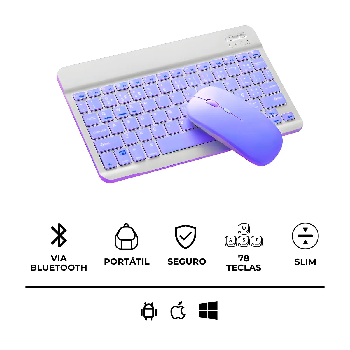 Teclado Sem Fio Bluetooth Recarregável Com Mouse - ROXO
