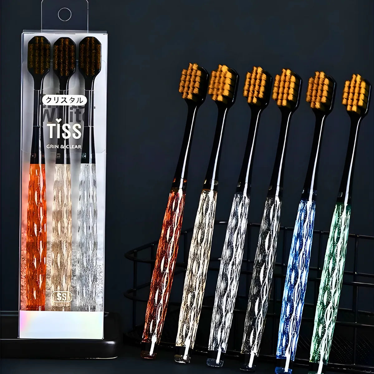 Kit 3 Escovas De Dente com Cabo De Cristal.