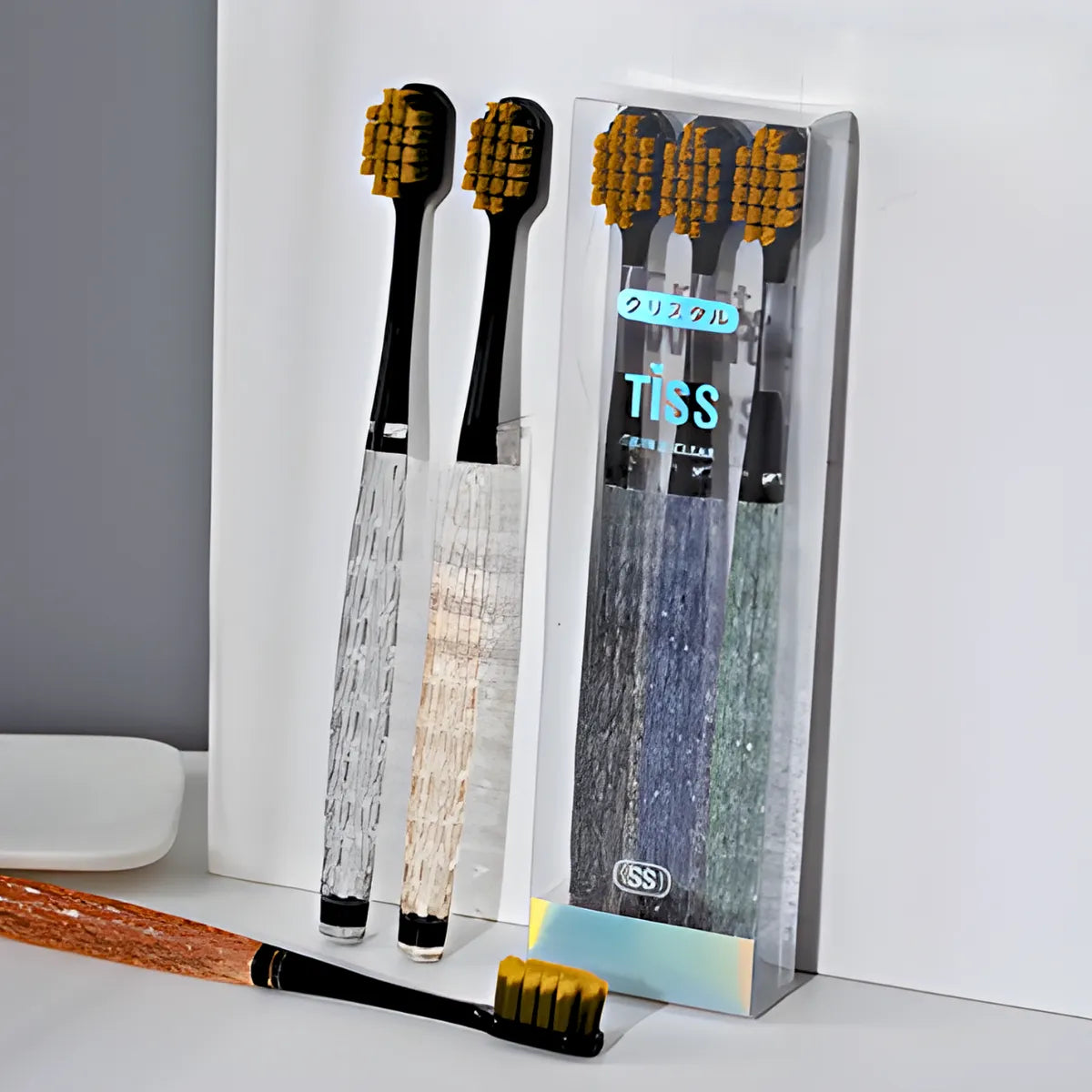 Kit 3 Escovas De Dente com Cabo De Cristal.