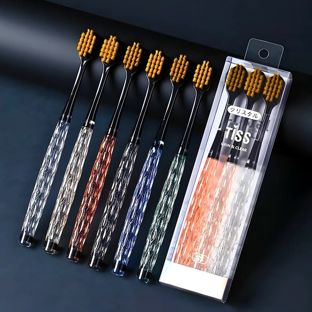 Kit 3 Escovas De Dente com Cabo De Cristal.