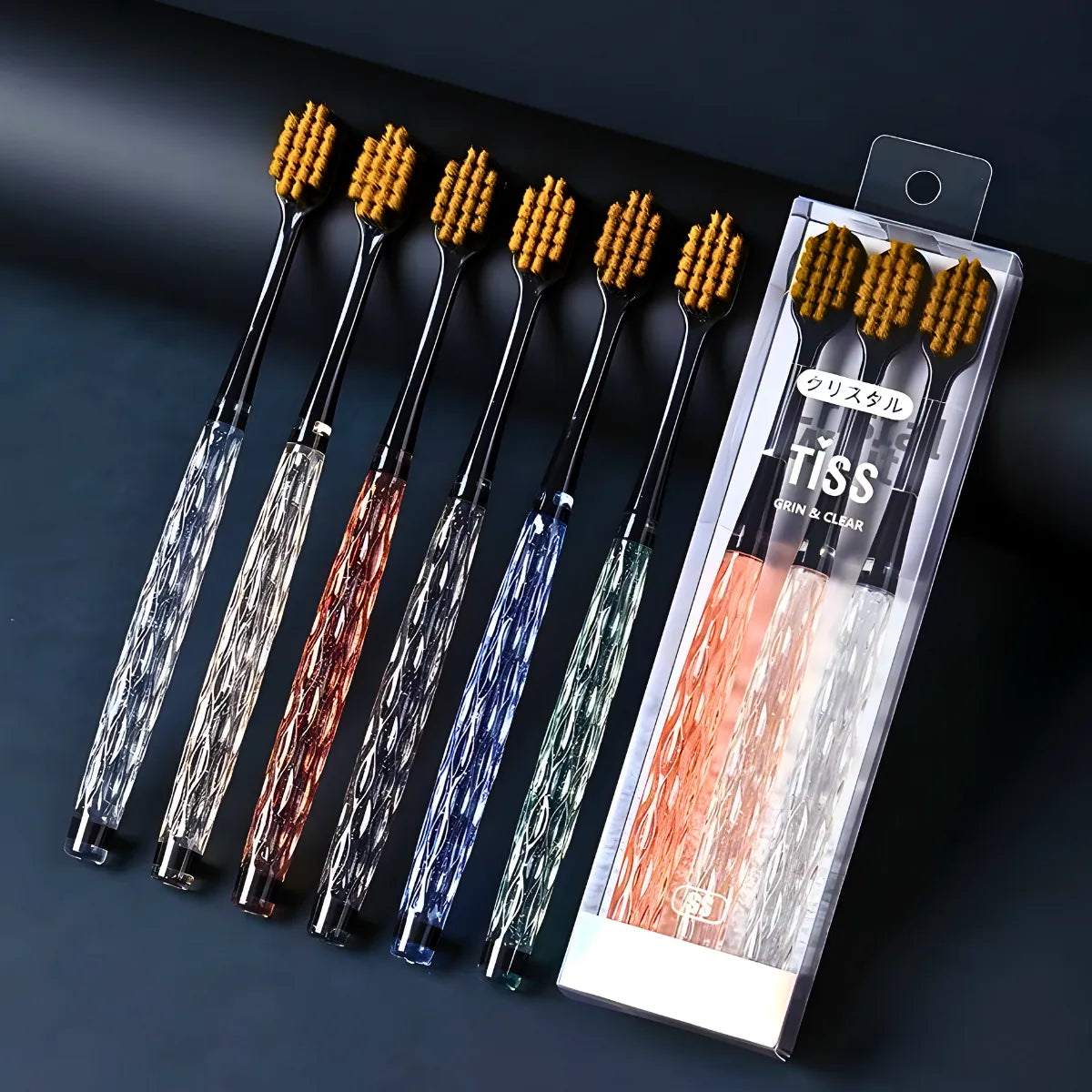 Kit 3 Escovas De Dente com Cabo De Cristal.