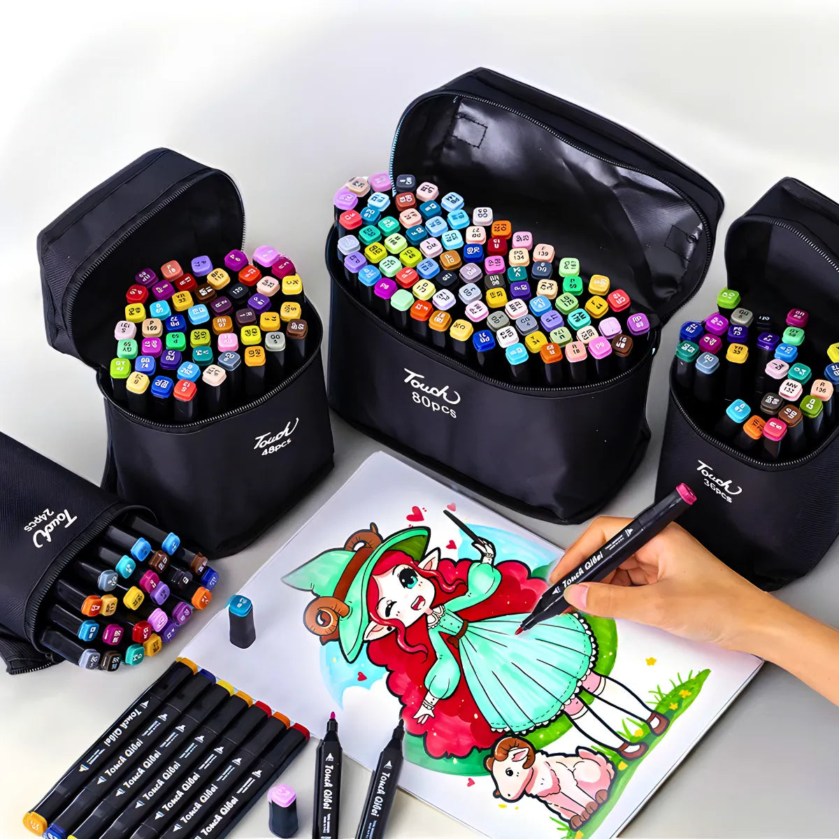 Conjunto De Canetas Marcador Permanente Ponta Dupla 48 Cores