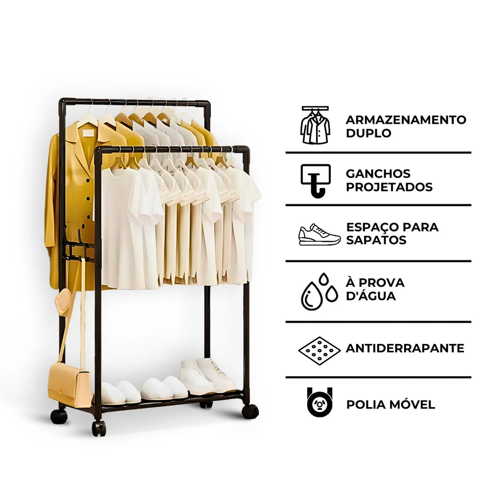 Cabideiro Duplo Arara Multiuso Móvel.