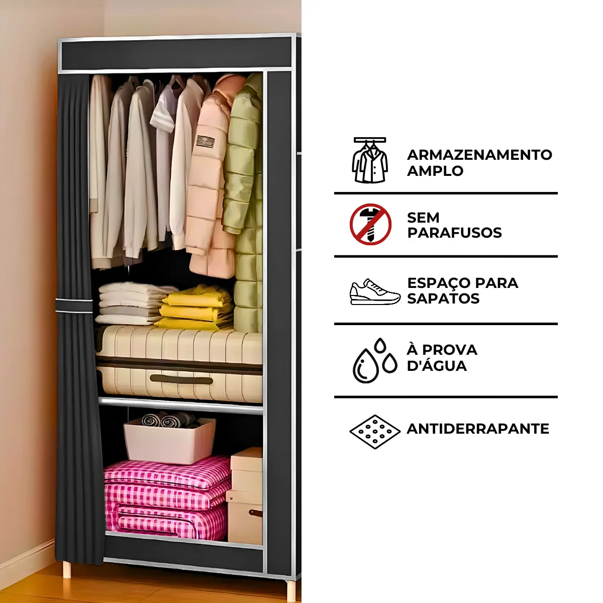 Guarda Roupa Closet Dobrável Organizador com Capa de Tecido.