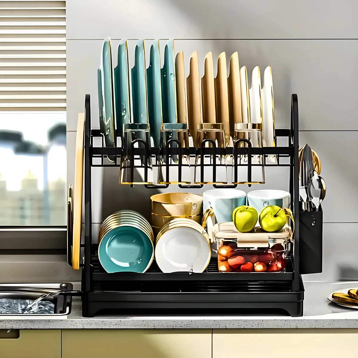 Escorredor e Organizador De Louças Inox Preto.