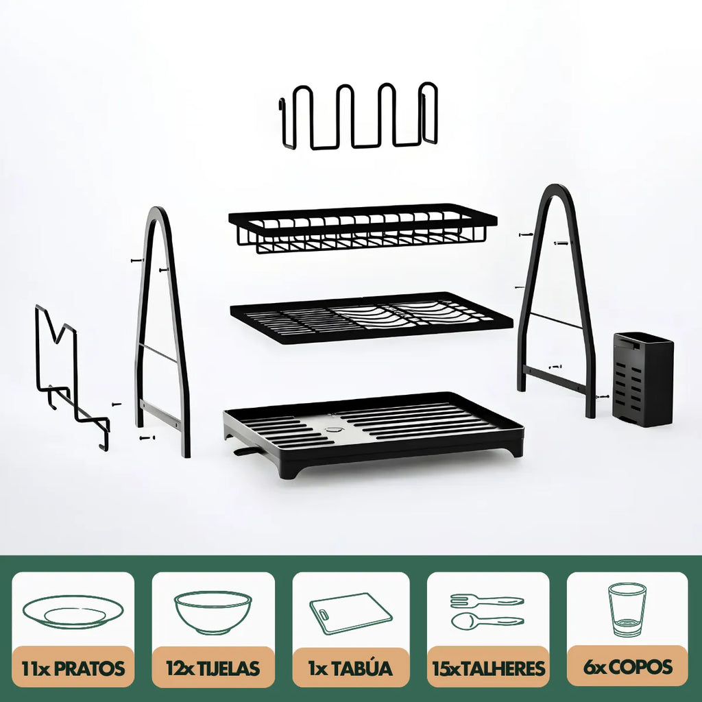 Escorredor e Organizador De Louças Inox Preto.