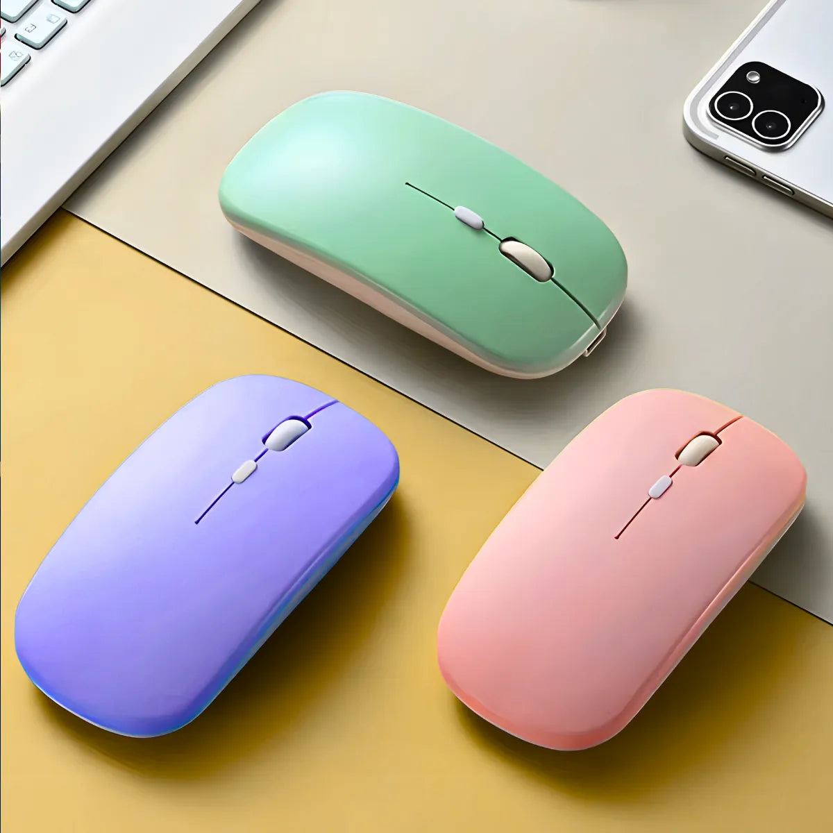 Teclado Sem Fio Bluetooth Recarregável Com Mouse - AMARELO