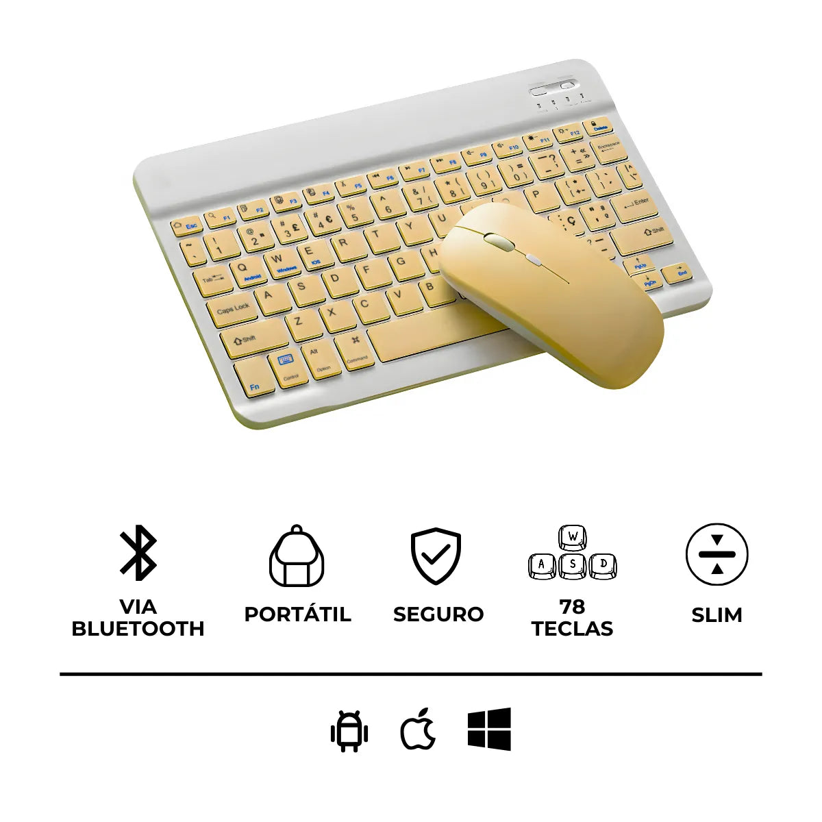 Teclado Sem Fio Bluetooth Recarregável Com Mouse - AMARELO