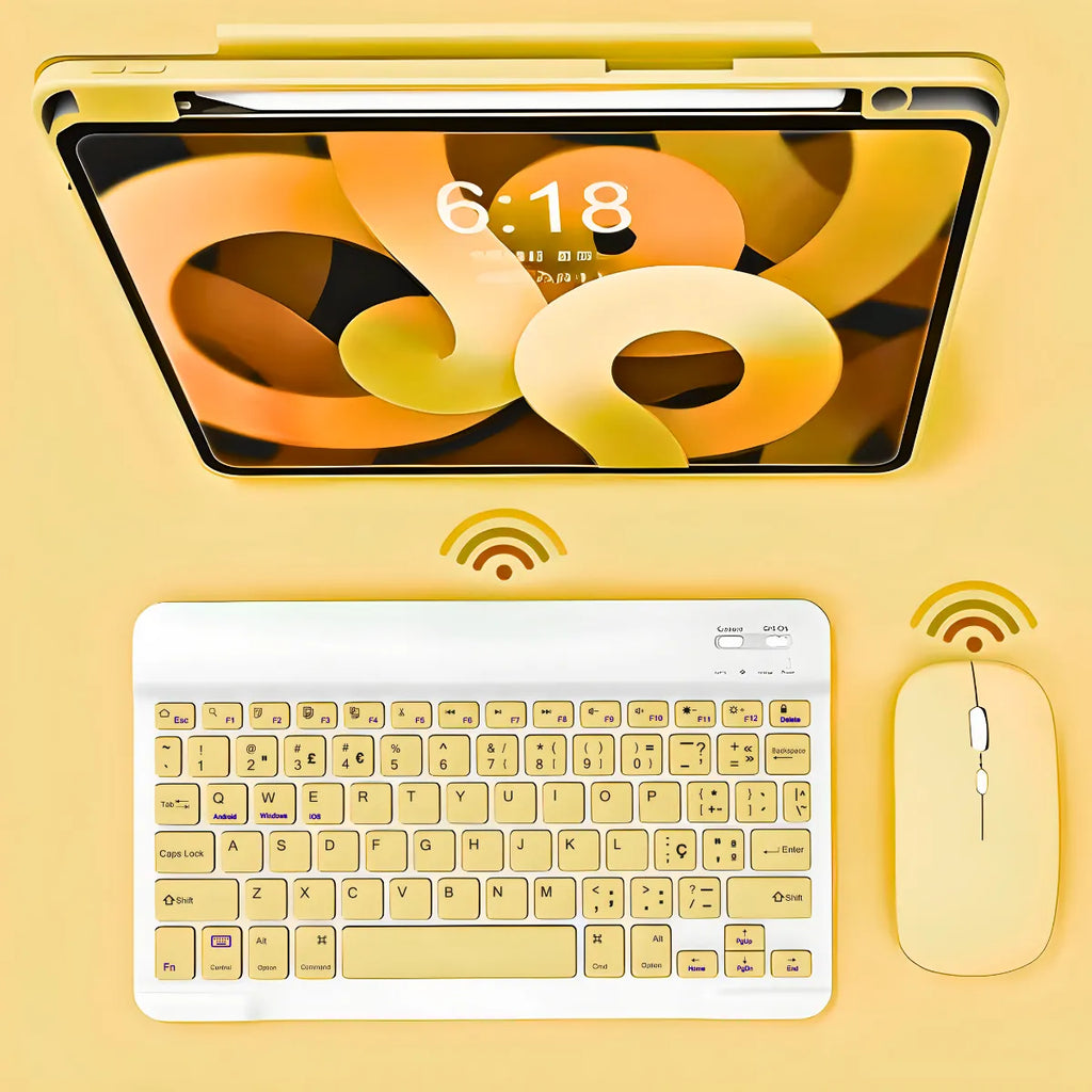 Teclado Sem Fio Bluetooth Recarregável Com Mouse - AMARELO