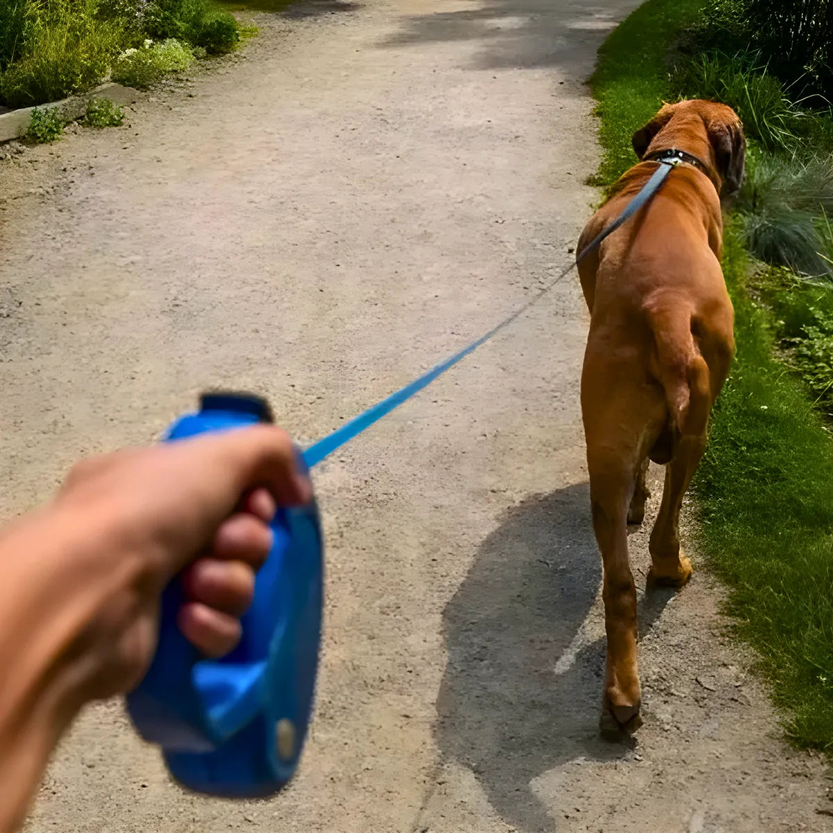 Coleira retrátil para cachorro.