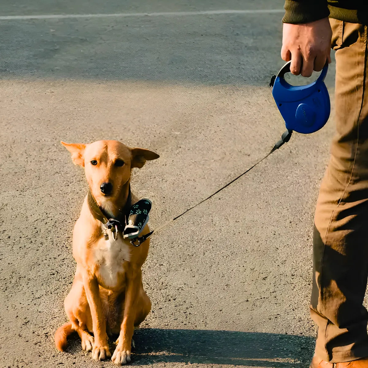 Coleira retrátil para cachorro.