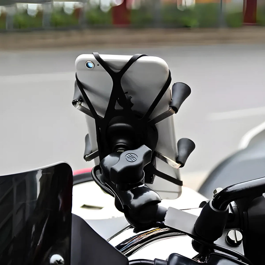 Suporte garra para celular moto universal com carregador usb