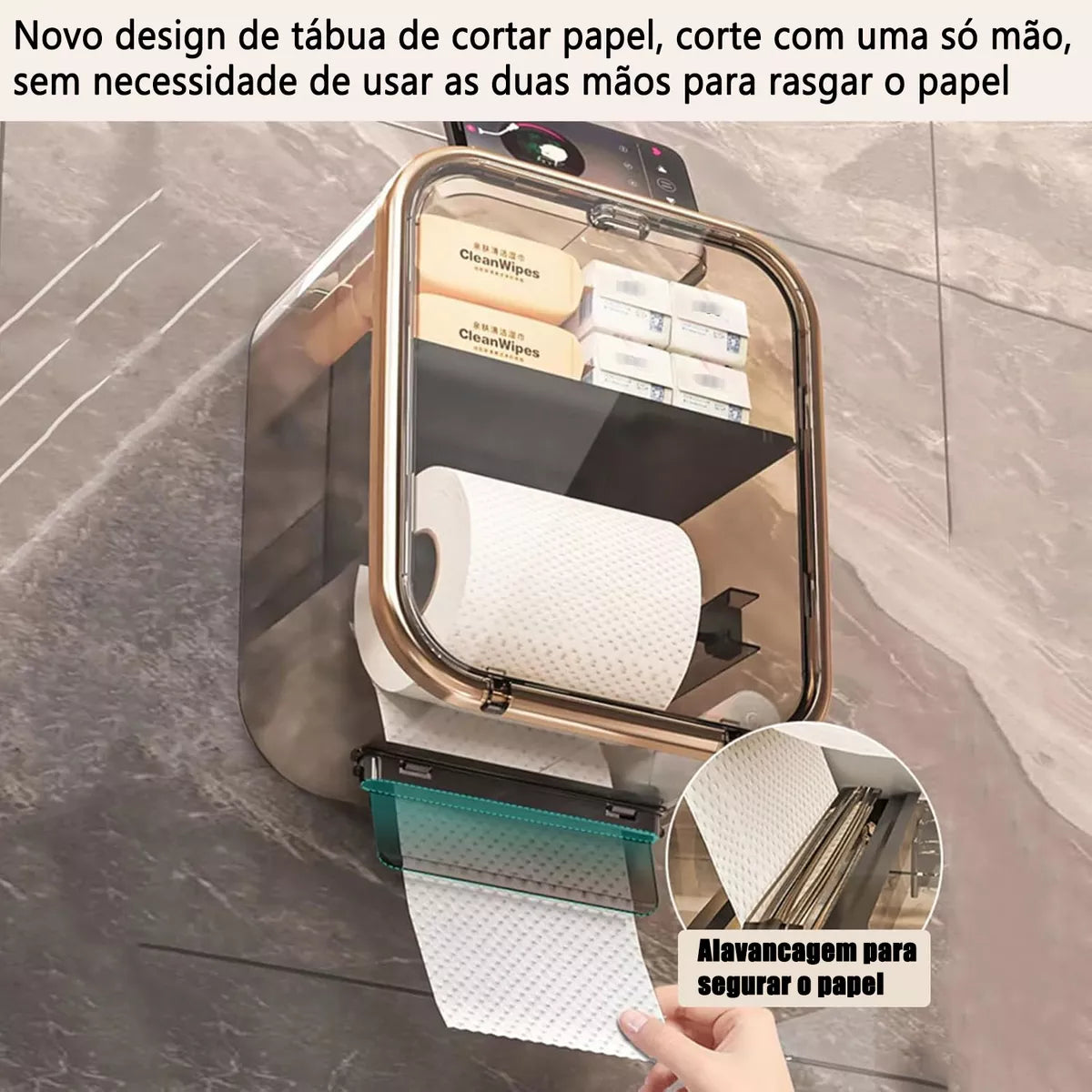 Porta Papel Higiênico com Fixação Sem Furo - Design Moderno
