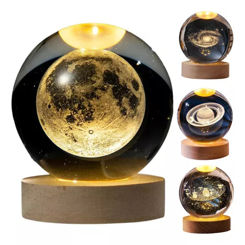 Luminária de Mesa Sistema Solar 3D em Cristal.