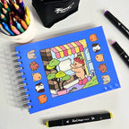 Kit Livro De Colorir Capa Dura + 36 Canetinhas - Azul