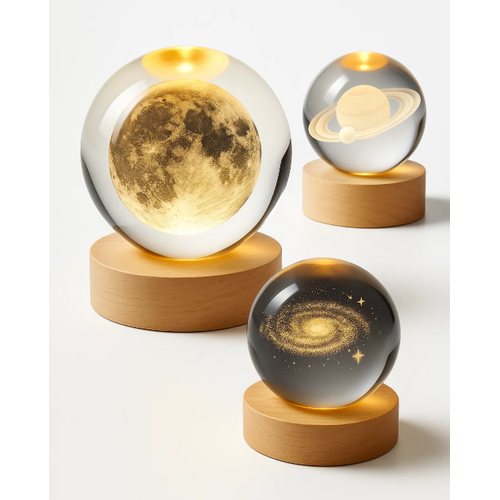 Luminária de Mesa Sistema Solar 3D em Cristal.