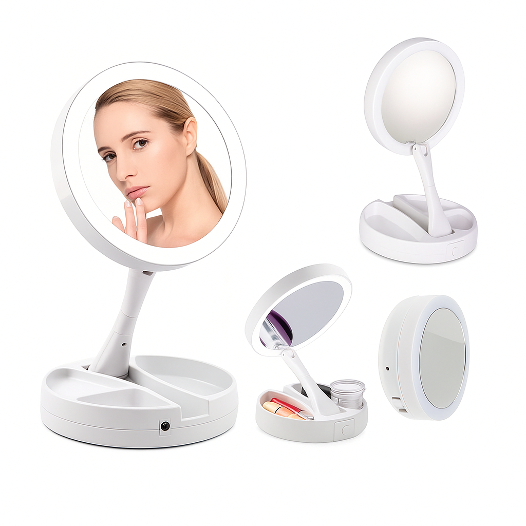 Espelho De Mesa Maquiagem C/ Luz Led Rotação 360° Camarim.