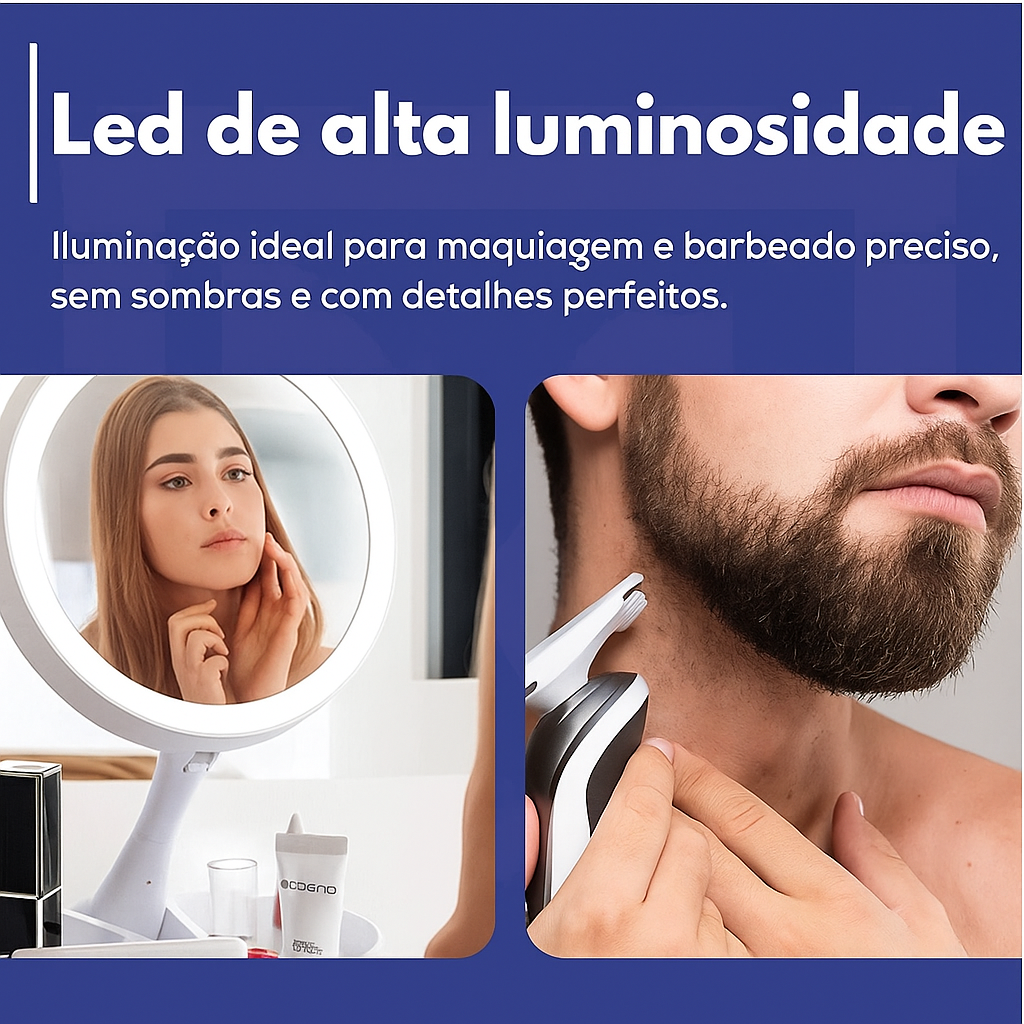 Espelho De Mesa Maquiagem C/ Luz Led Rotação 360° Camarim.