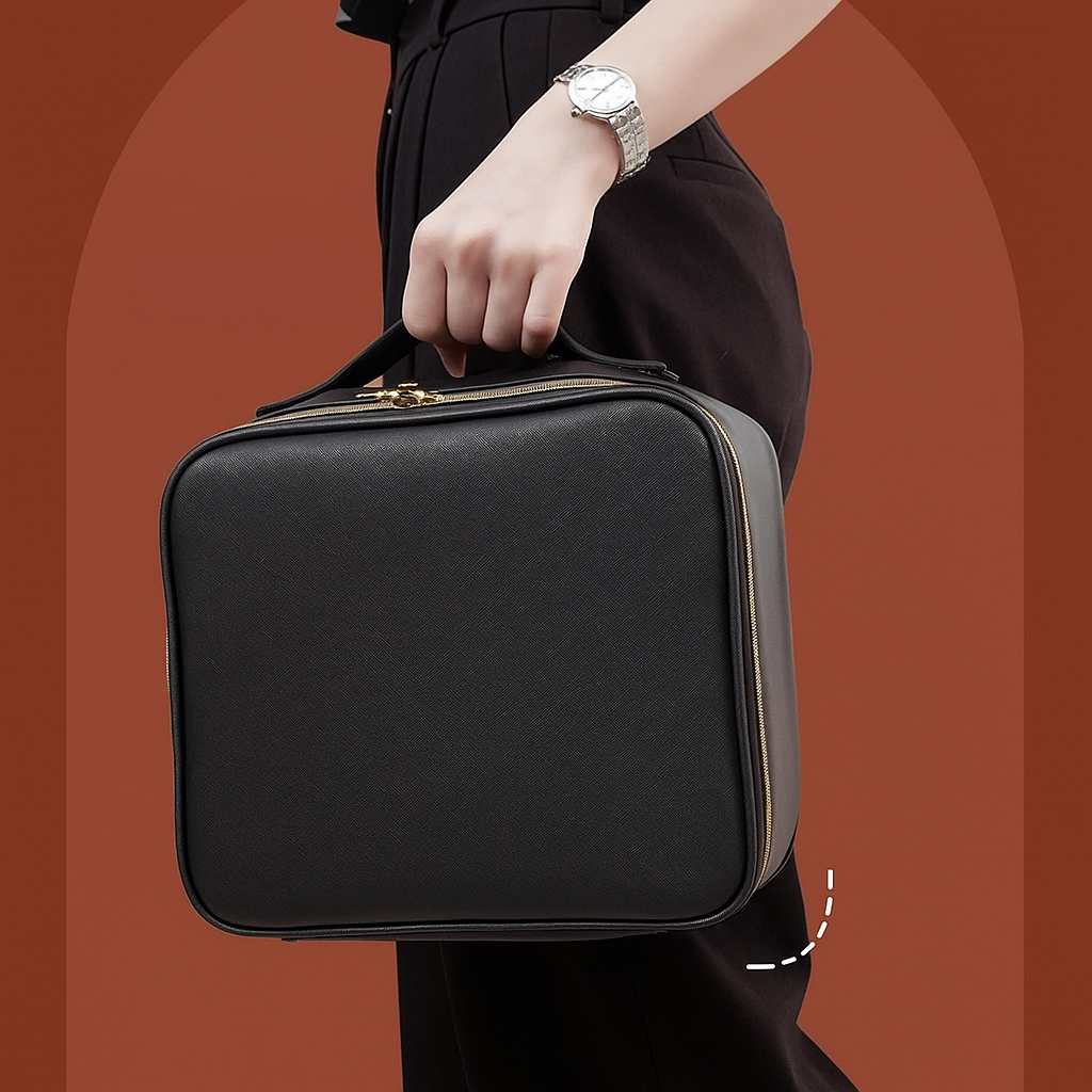 Maleta de Maquiagem com Espelho LED Preto