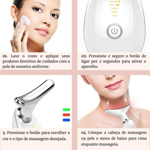Massageador Facial Eletrico Pescoço Led Lift Fototerapia.