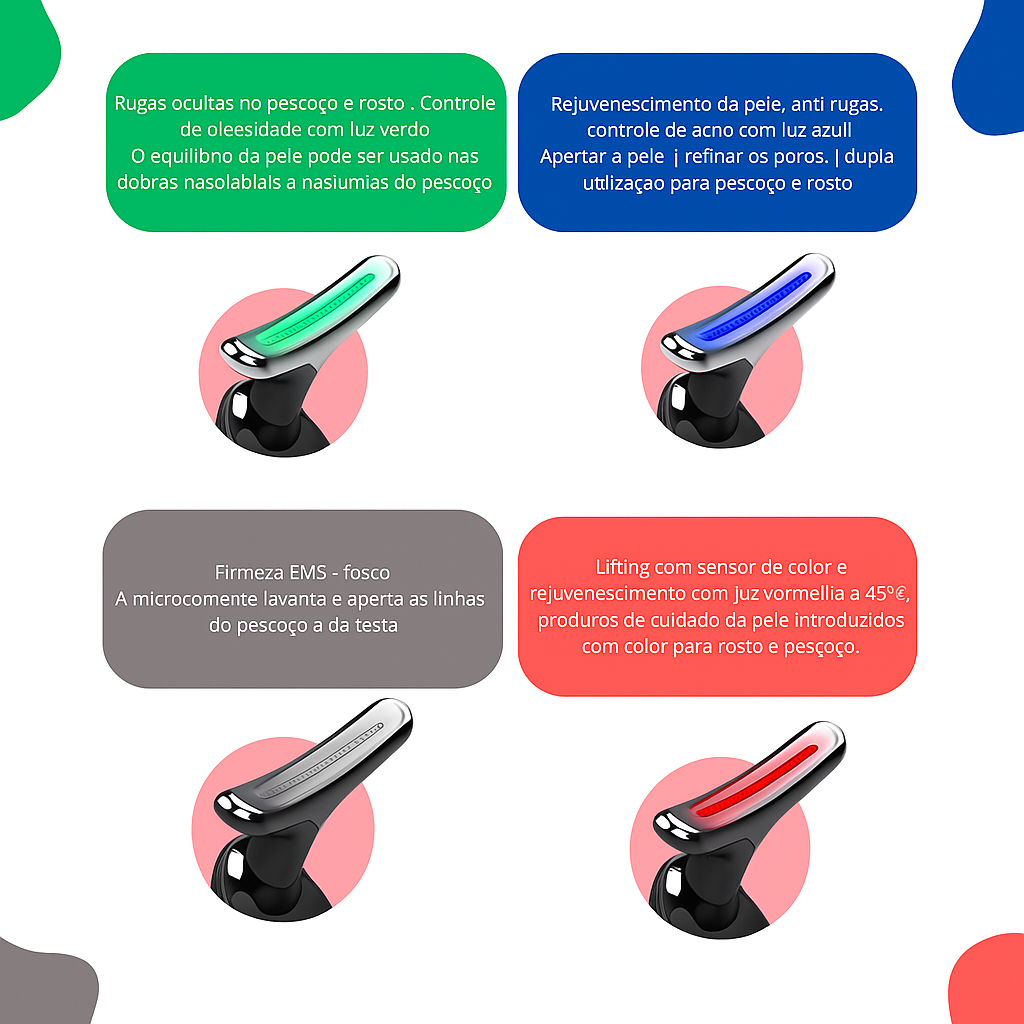 Massageador Facial Eletrico Pescoço Led Lift Fototerapia.
