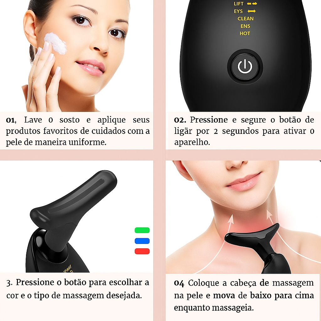 Massageador Facial Eletrico Pescoço Led Lift Fototerapia.