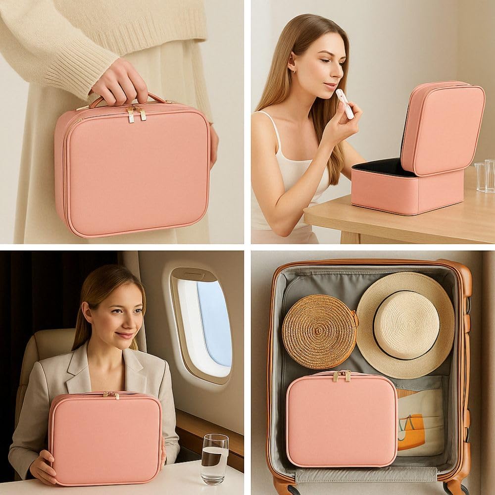 Maleta de Maquiagem com Espelho LED Rosa.