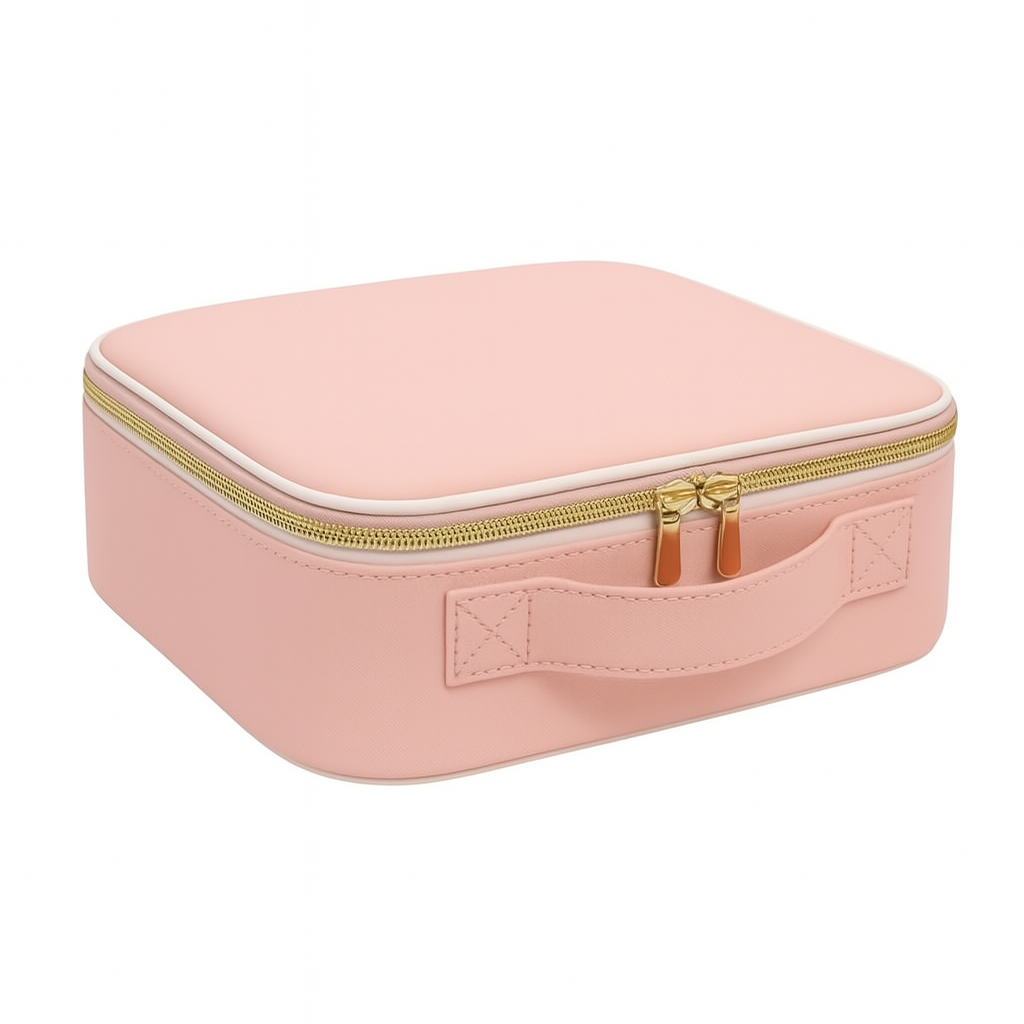 Maleta de Maquiagem com Espelho LED Rosa.
