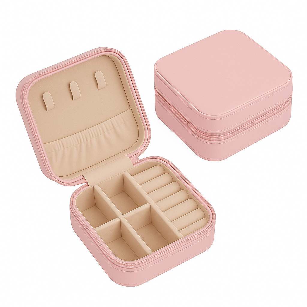 Mini Porta-Jóias em Couro Sintético Rosa Claro.