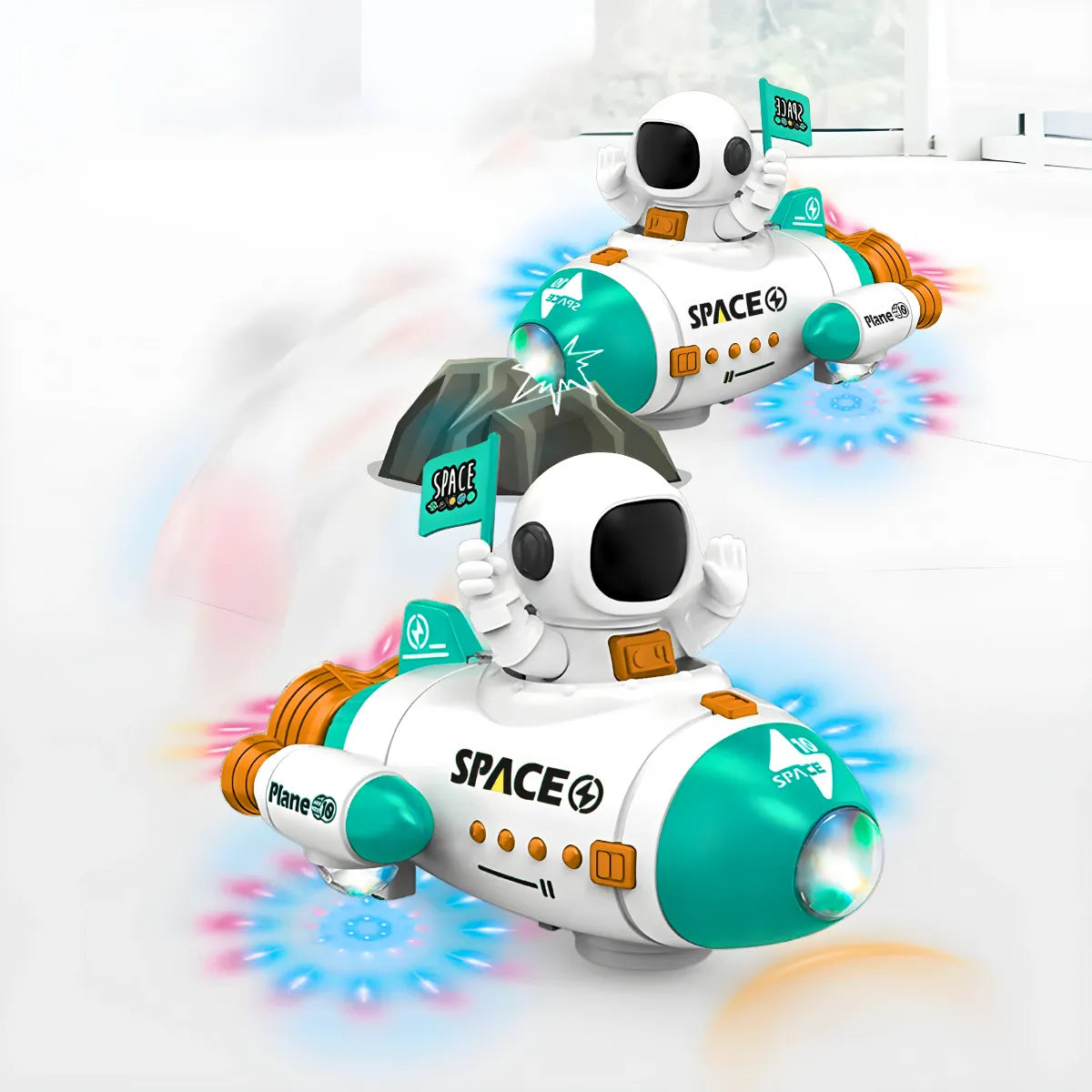 Foguete Astronauta; Giratório 360° Luz Led Música