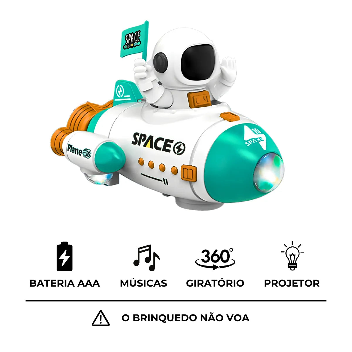 Foguete Astronauta; Giratório 360° Luz Led Música
